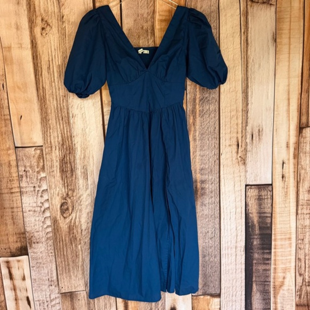 Abercrombie & Fitch‎ Dress Puff Sleeve Corset Midi Navy Romantic Small Petite